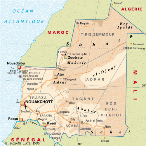 A map of Mauritania, in West Africa
